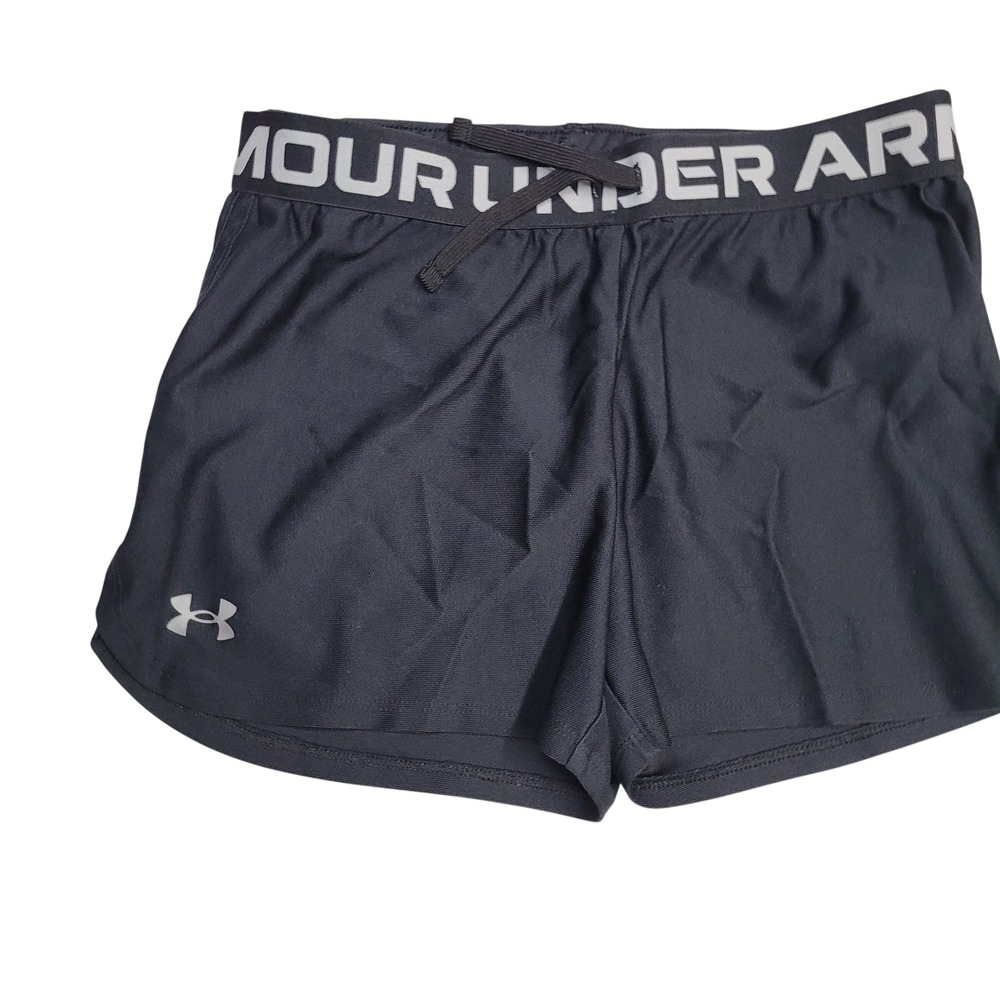 Under Armour Girls Youth Large HeatGear Play Up Shorts Black Gray Logo